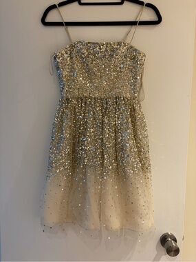 Alice + Olivia Girls' Gold Sequin Spaghetti-Strap Party Dress